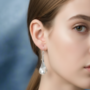 Oyster Handmade Pearl Rhodium Plated 925 Sterling Silver Dangling Hook Earrings for Women